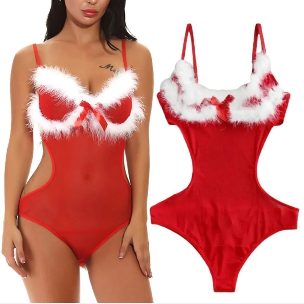 Sexy Lingerie Christmas Teddy Women's Lace Bodysuit One Piece Xmas Nightwear US